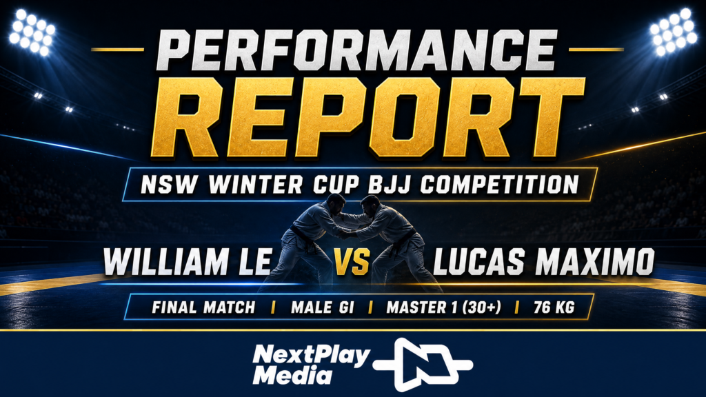 DEMO BJJ MATCH - FINAL MALE GI, MASTER 1 - 76Kg nextplay nsw winter cup bjj performance report cover